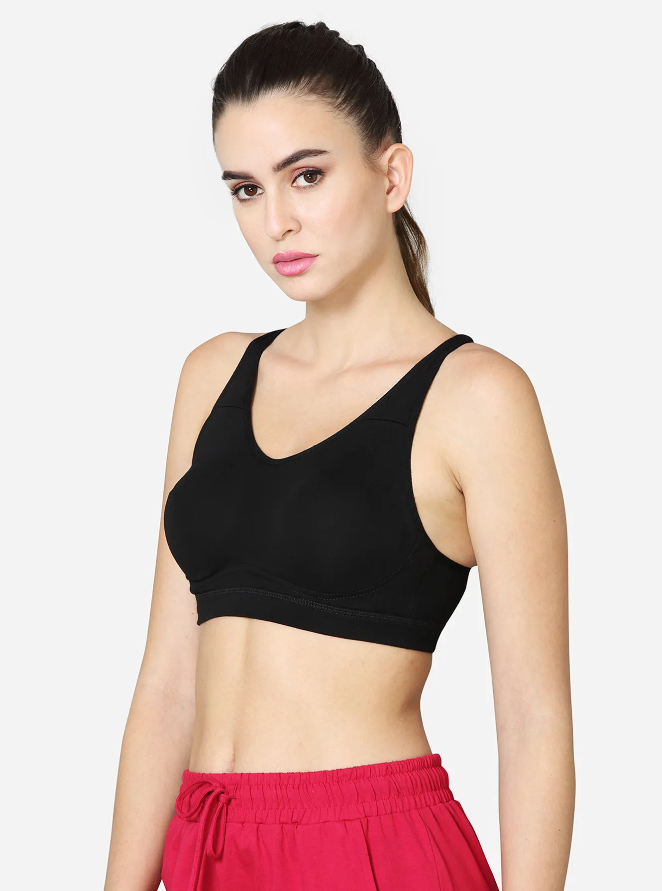 Low impact high coverage sports bra with detachable straps