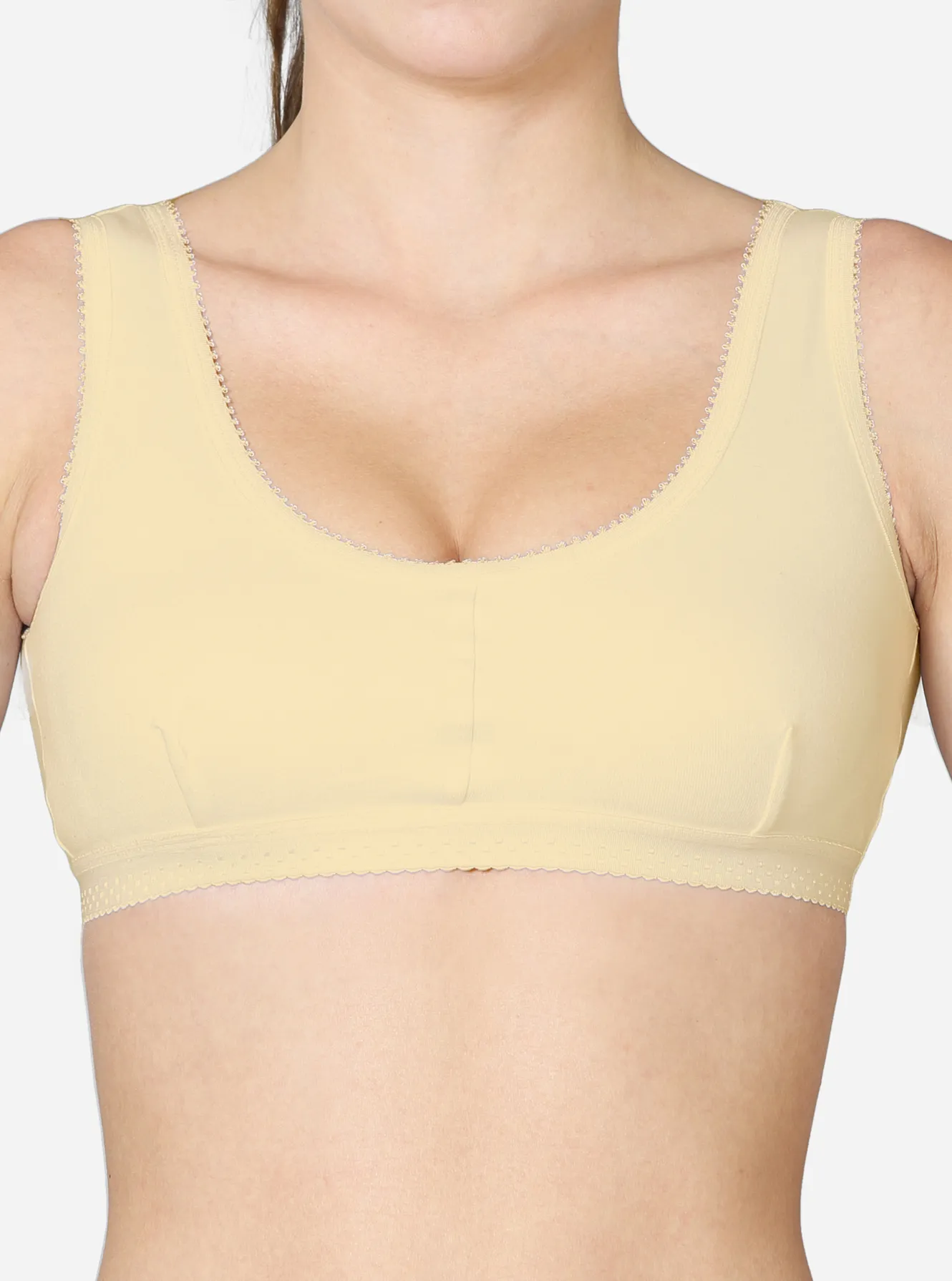 Double layered darted front panel high coverage slip on bra