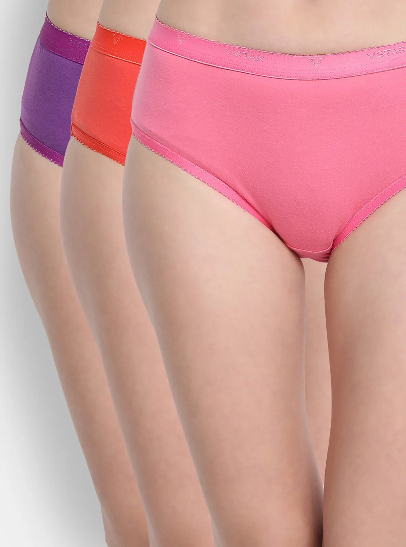 Low rise solid color panty with outer elastic waistband