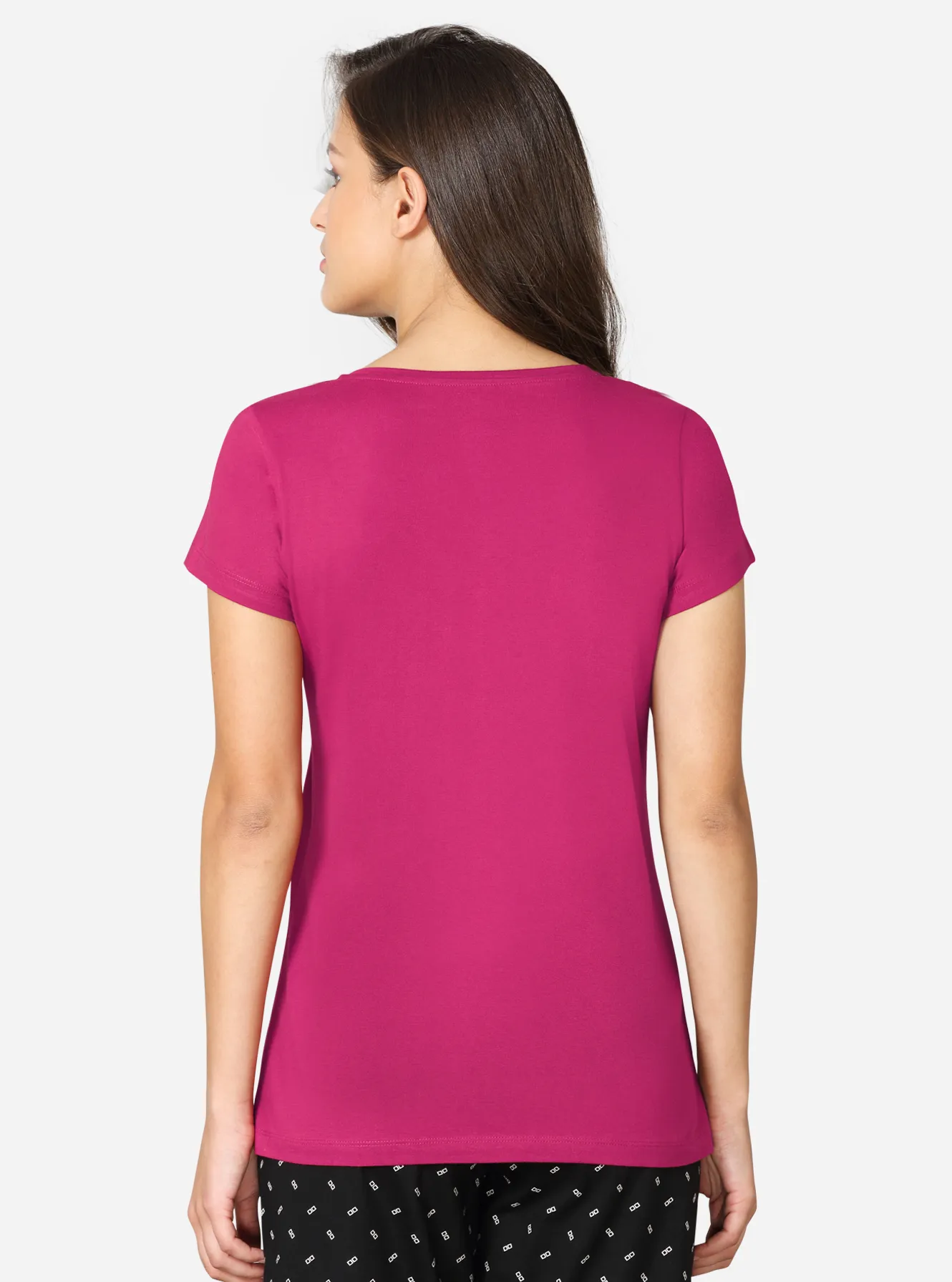 Plain Round Neck Half Sleeve Fuchsia Pink T-Shirt