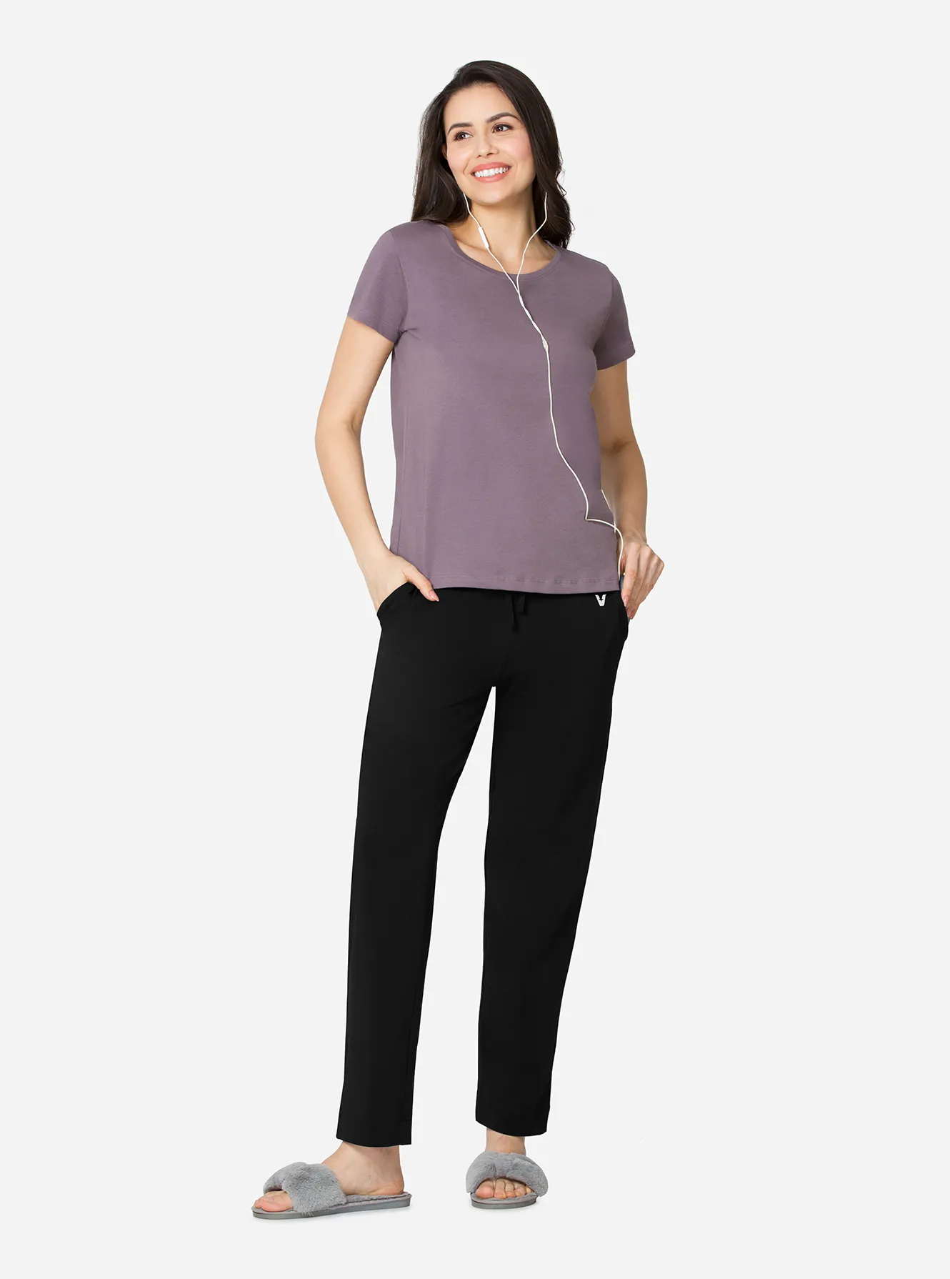 Wardrobe by Westside Dark Purple Front-Seam Wide-Leg Trousers