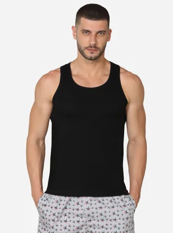 Premium cotton sleeveless vest with contrast fabric taping