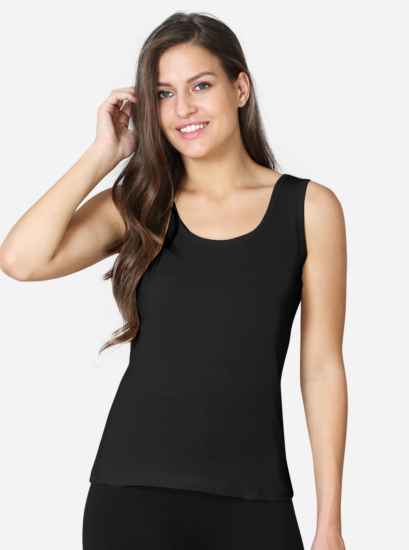 Short length regular fit tank top wit round neckline & contoured armholes