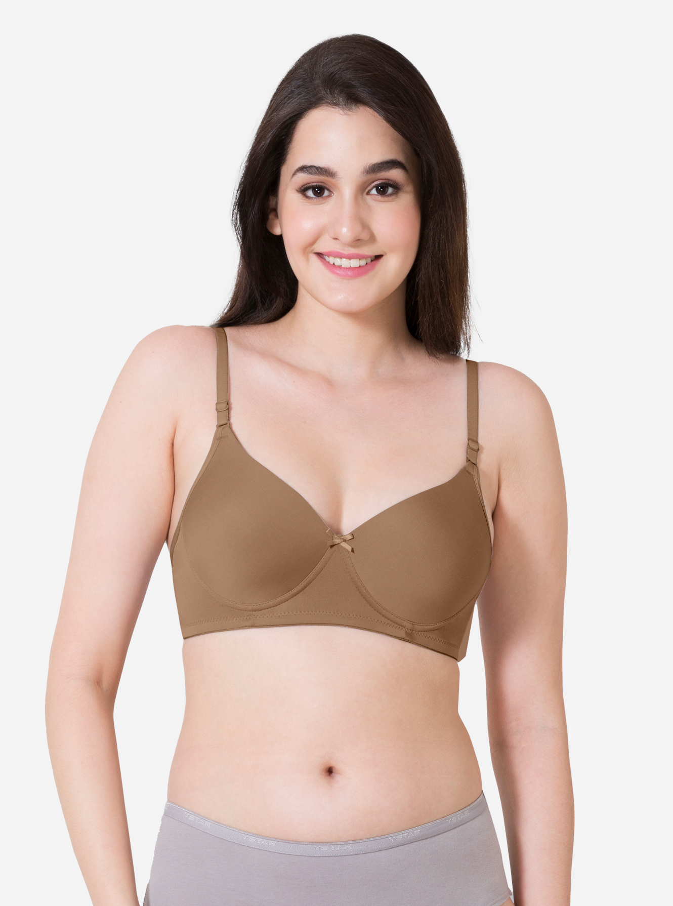 Melange fabric deep neck Double layered moulded bra