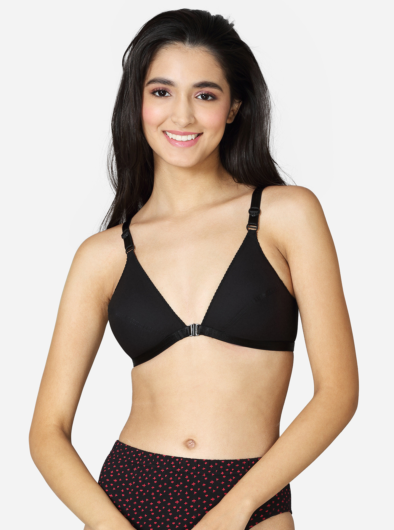 Front open bra with single layered cups
